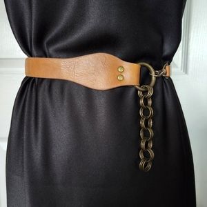 Faux Leather Tan Chain Belt
